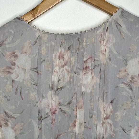 ZIMMERMANN Iris Floral Silk Blouse Pastel Blush Taupe Neutral Sz 1 / S {HH15} - Picture 6 of 11
